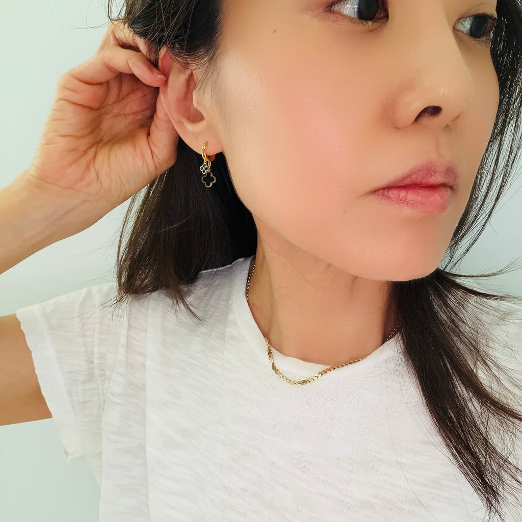 Floating Quatrefoil Double Charm Huggie Earrings