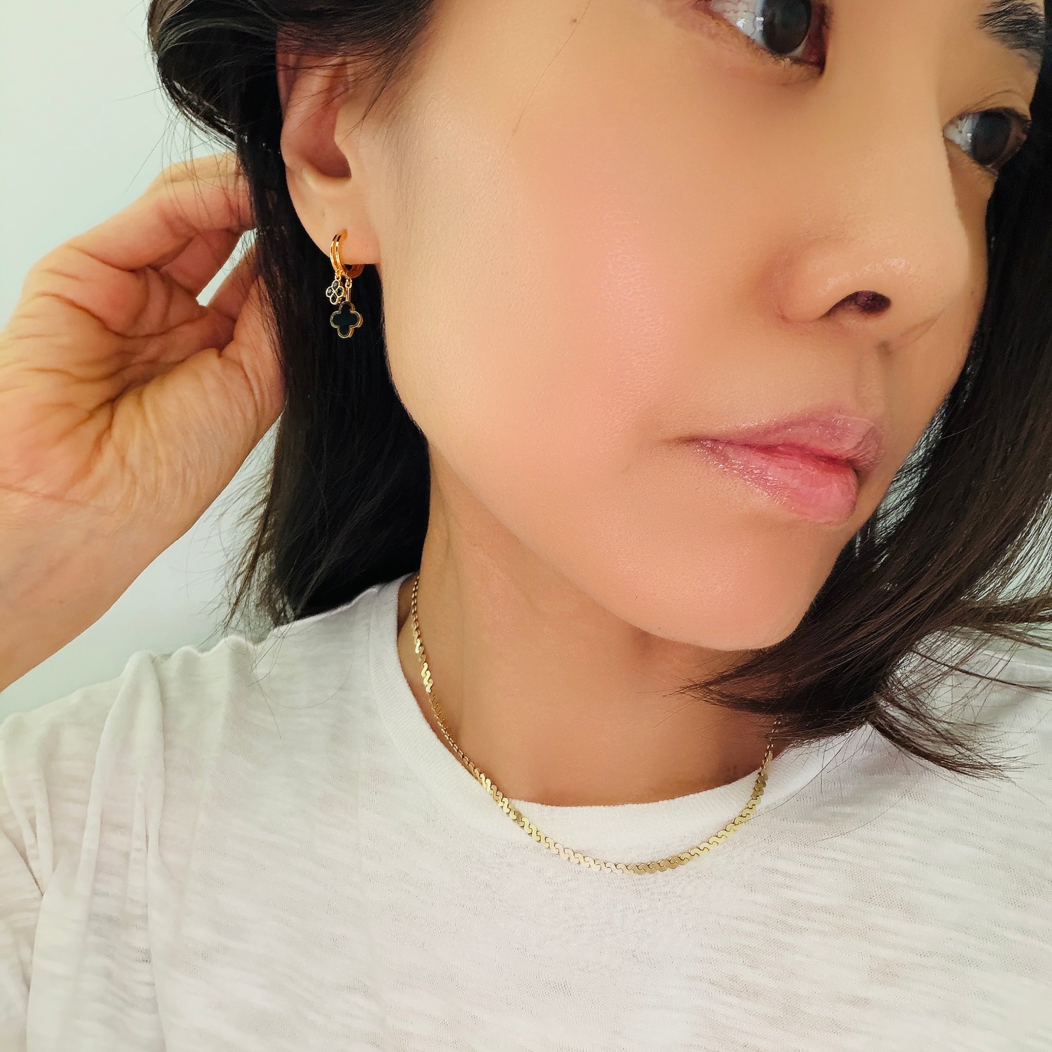 Floating Quatrefoil Double Charm Huggie Earrings