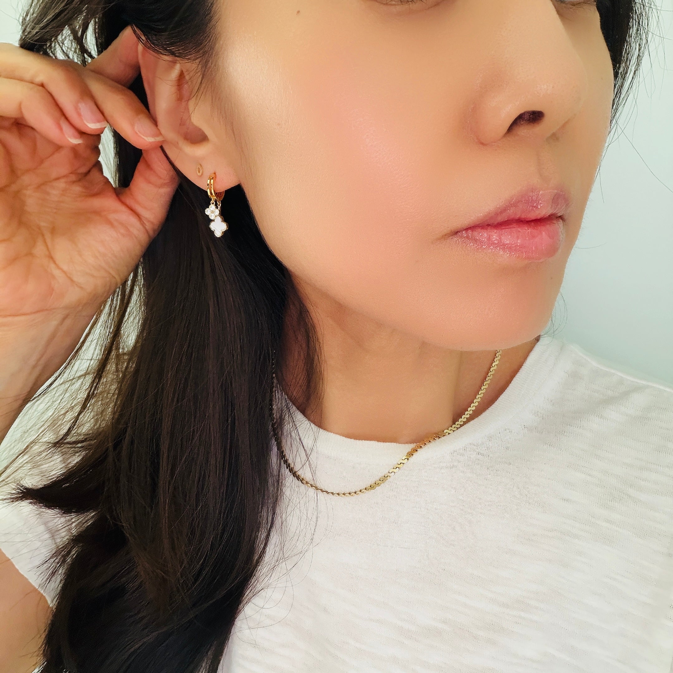 Floating Quatrefoil Double Charm Huggie Earrings