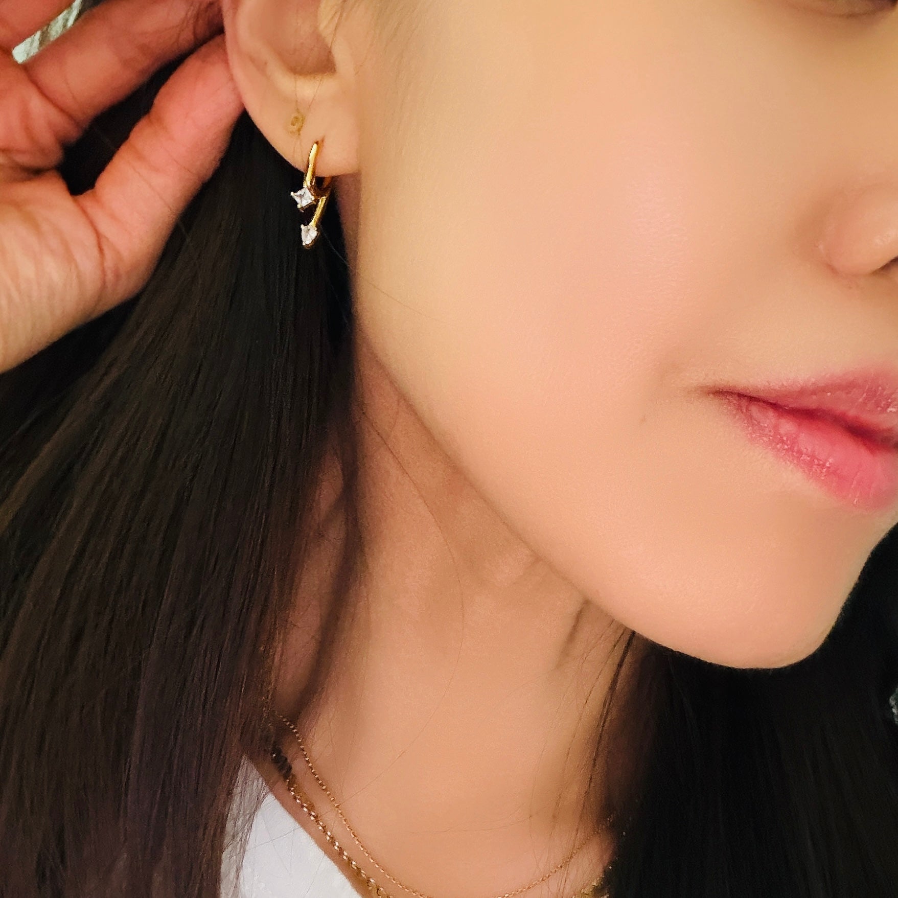 Seeing Double CZ Huggie Hoop Earrings