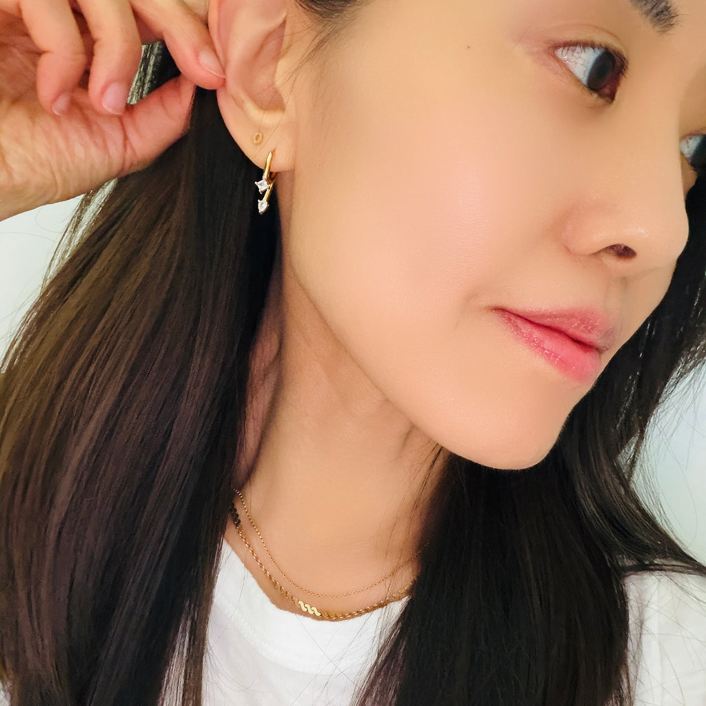 Seeing Double CZ Huggie Hoop Earrings