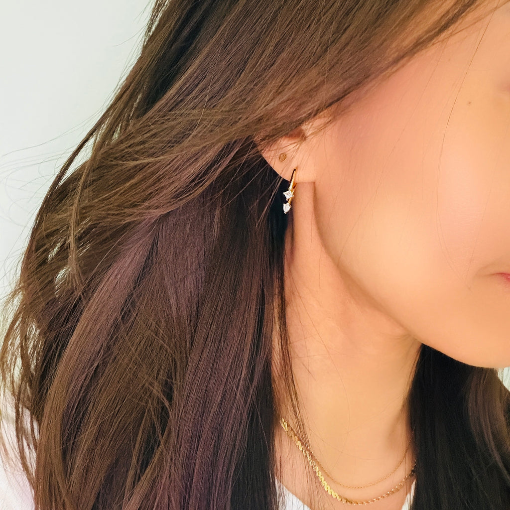 Seeing Double CZ Huggie Hoop Earrings