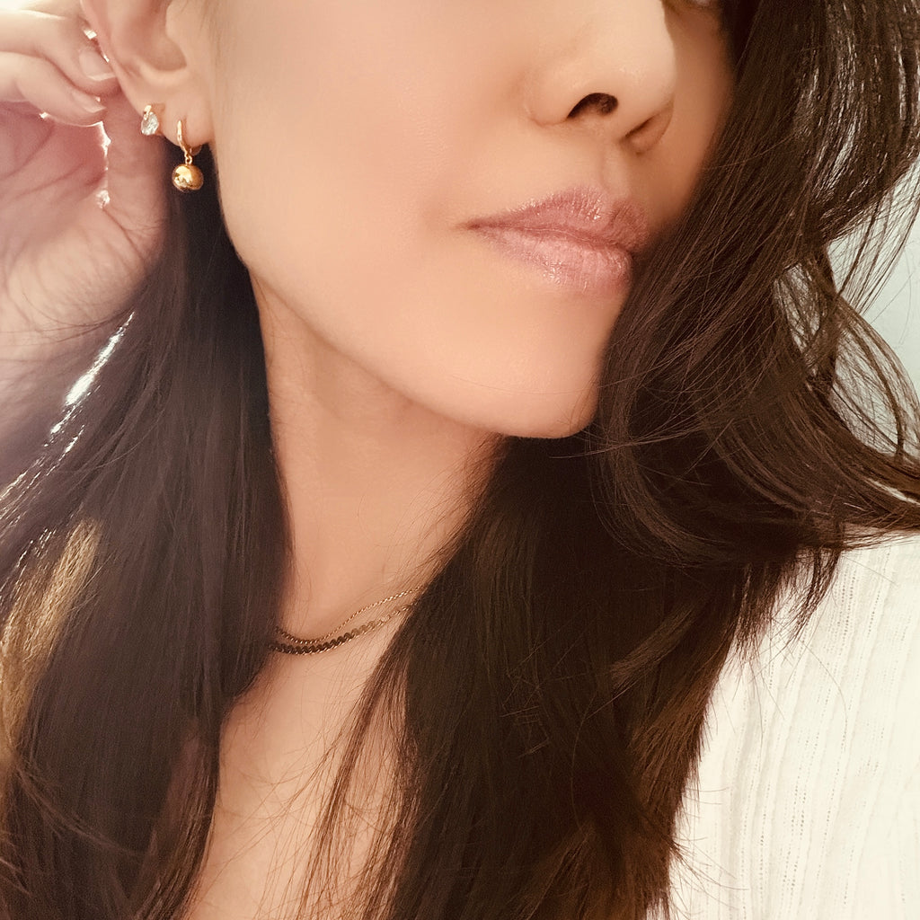 Elliptical Ball Huggie Hoop Earrings