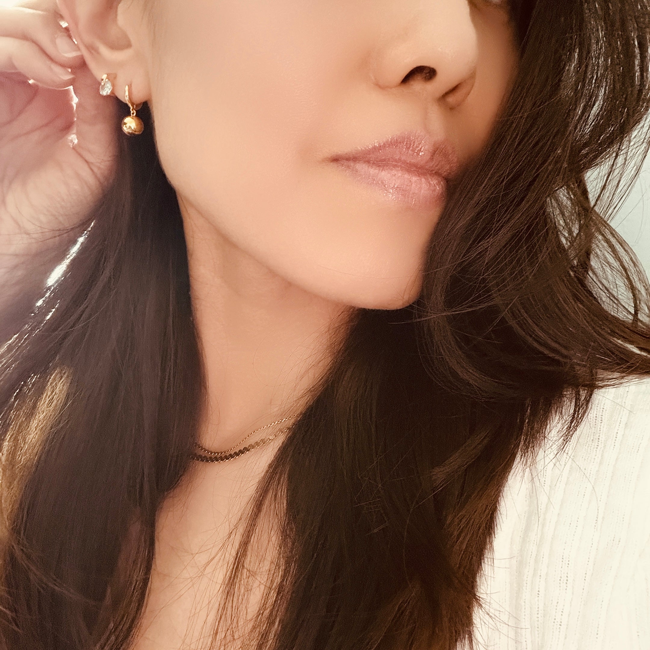 Elliptical Ball Huggie Hoop Earrings