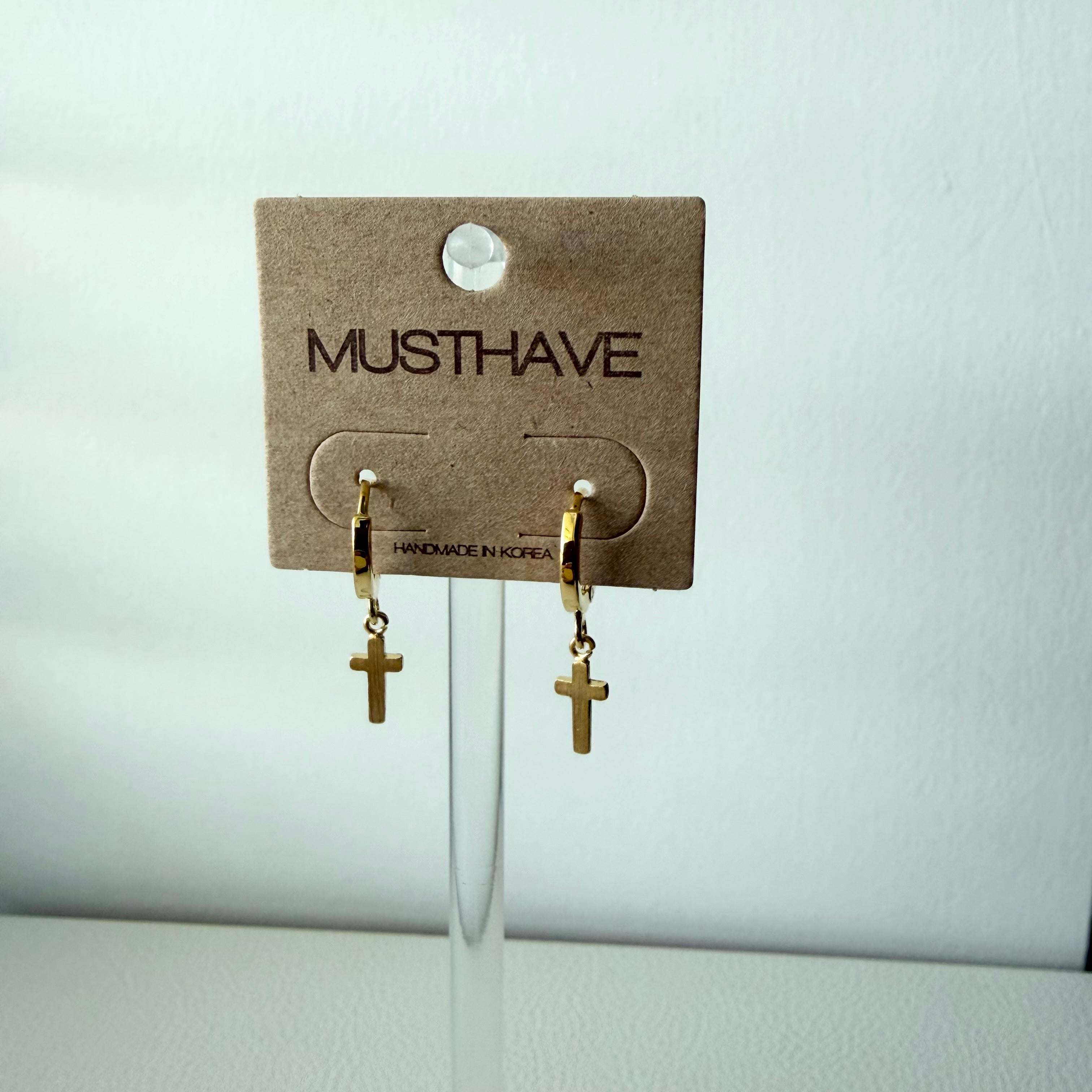 Cross Huggie Hoop Earrings