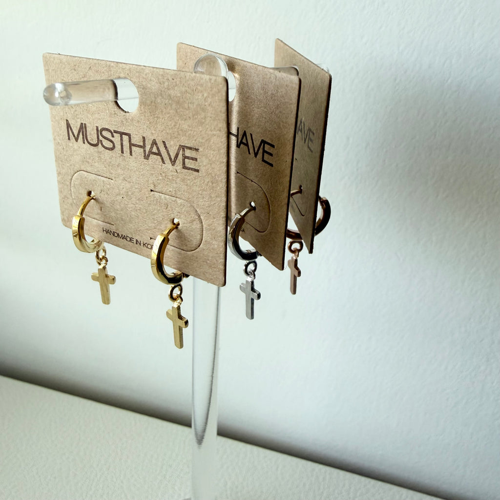Cross Huggie Hoop Earrings