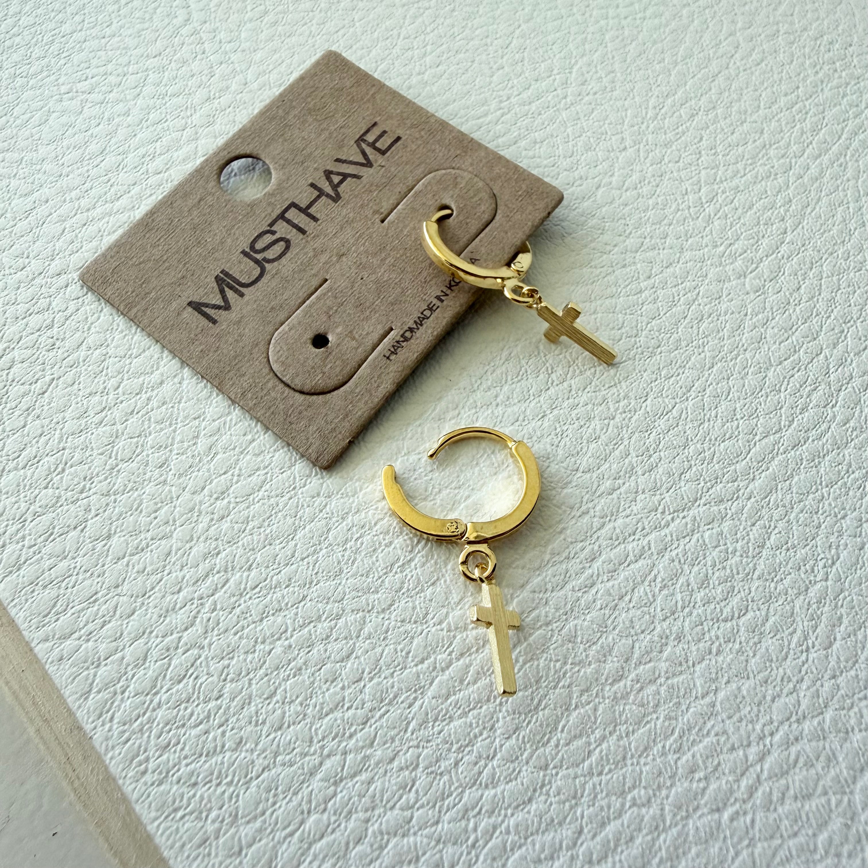 Cross Huggie Hoop Earrings