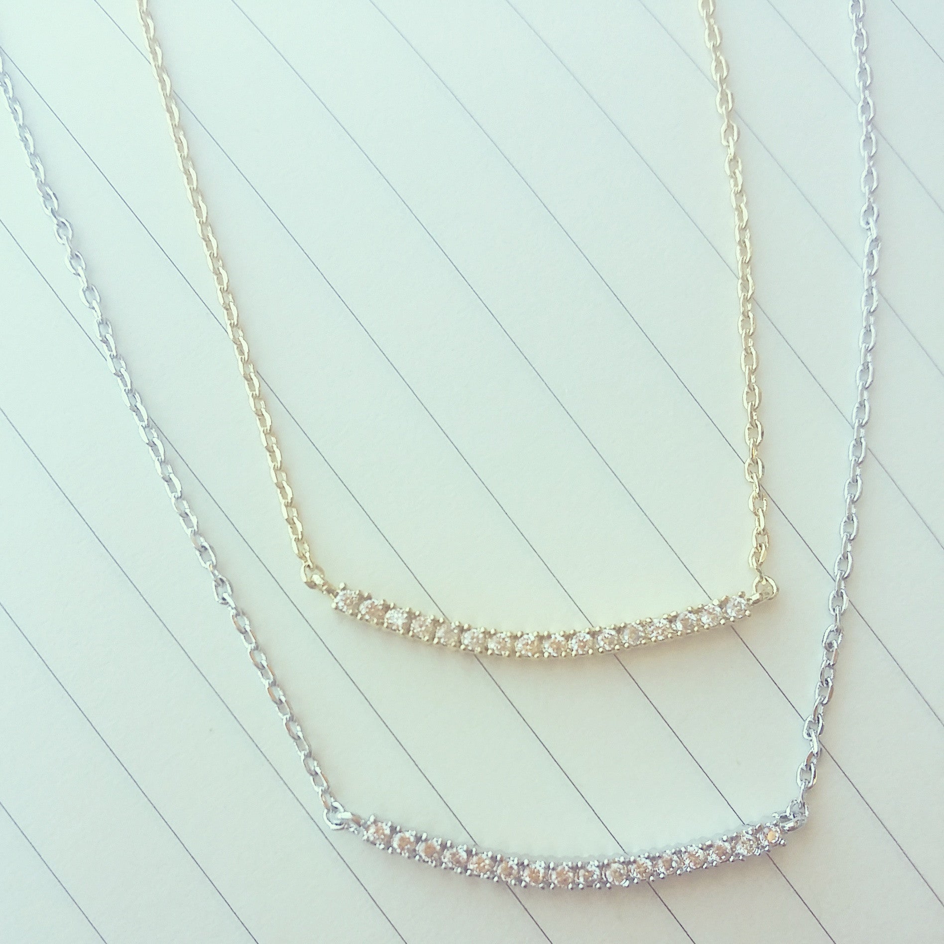 Pave Curved Bar Necklace