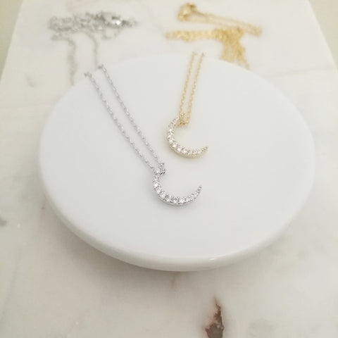 Pave Crescent Moon Necklace