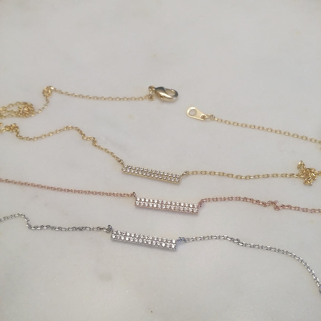 Pave Double Row Bar Necklace