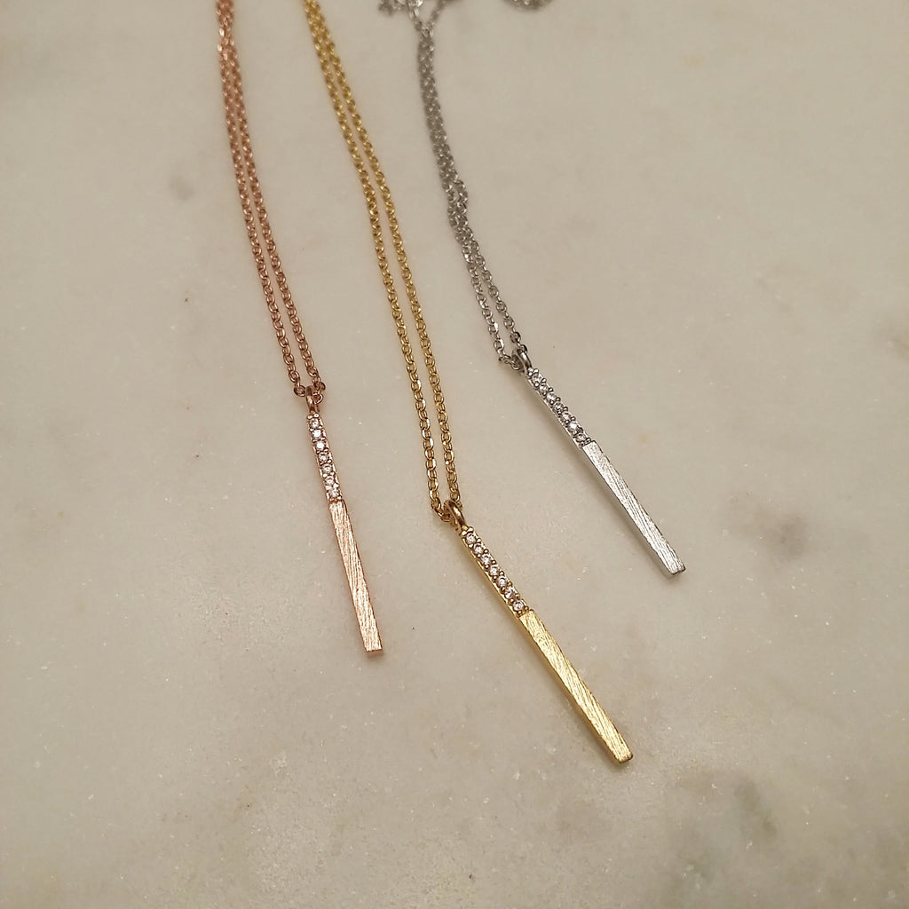 Pave Half Vertical Bar Necklace