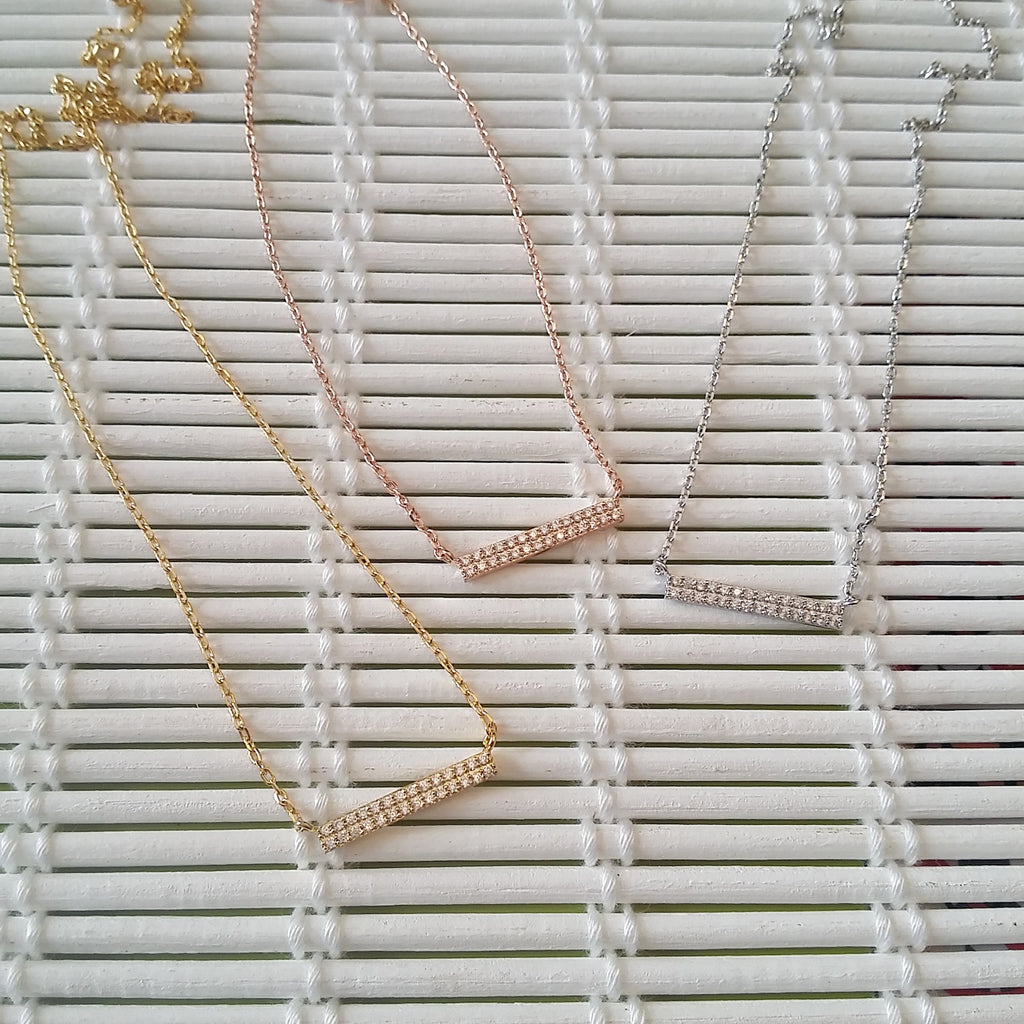 Pave Double Row Bar Necklace