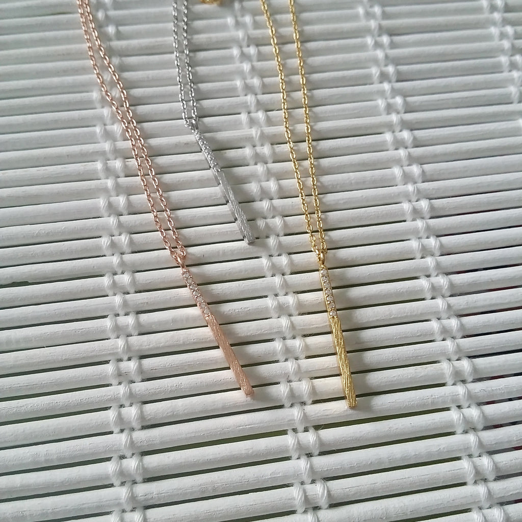 Pave Half Vertical Bar Necklace