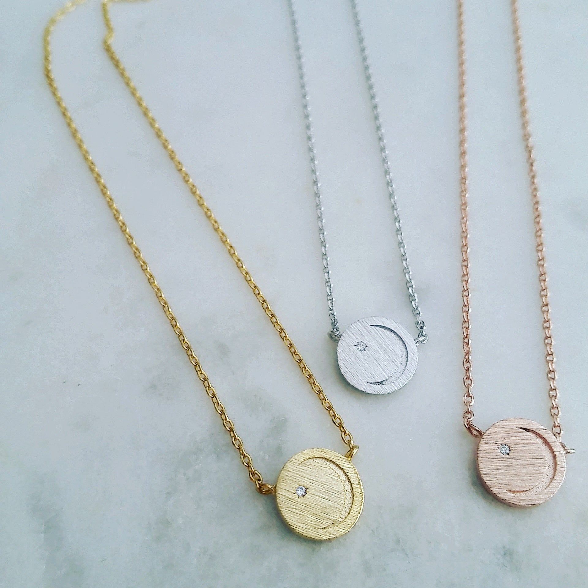 Crescent Moon Etched Medallion Necklace