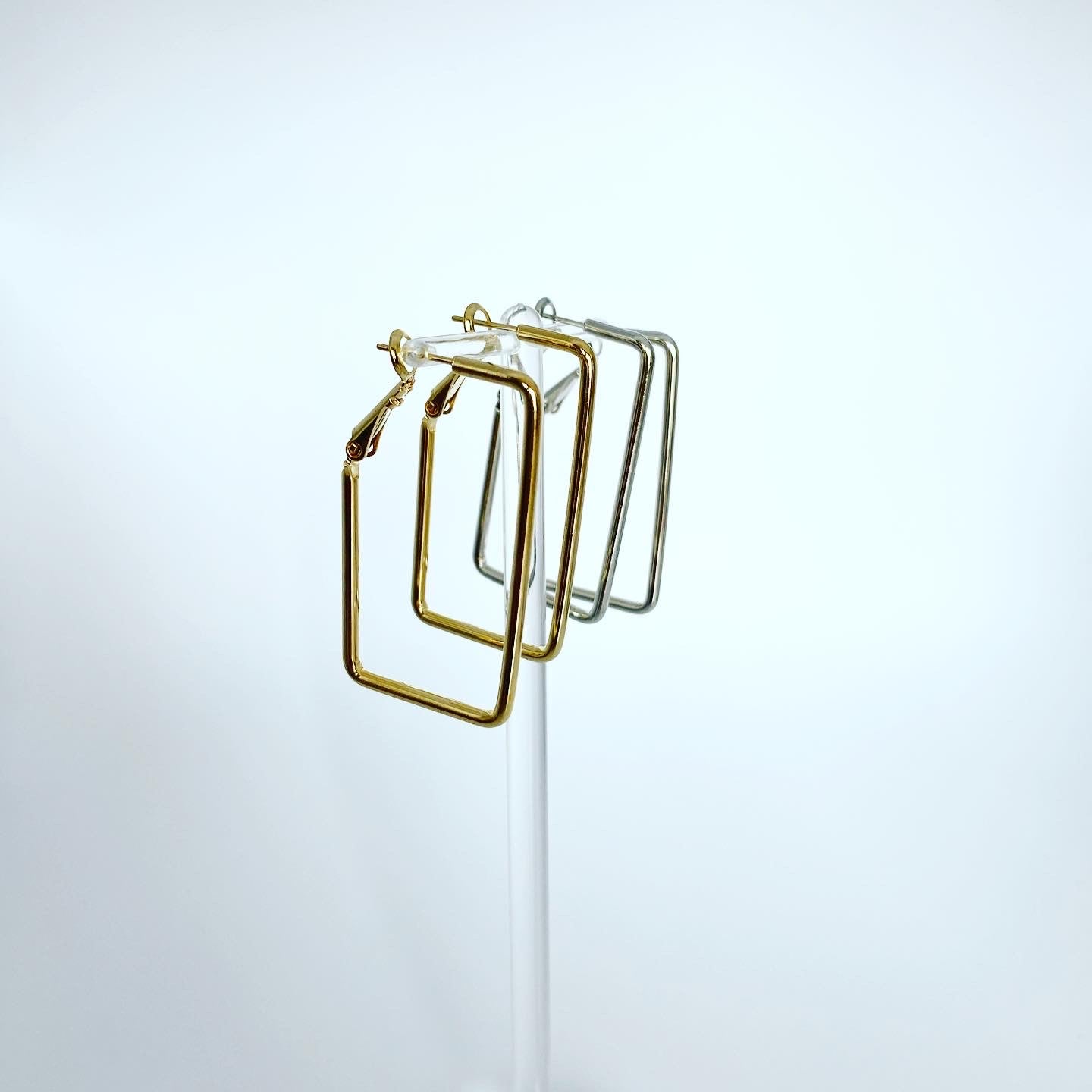 Rectangle Boss Hoop Earrings