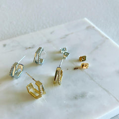 Pavé Protruding Hexagon Earrings