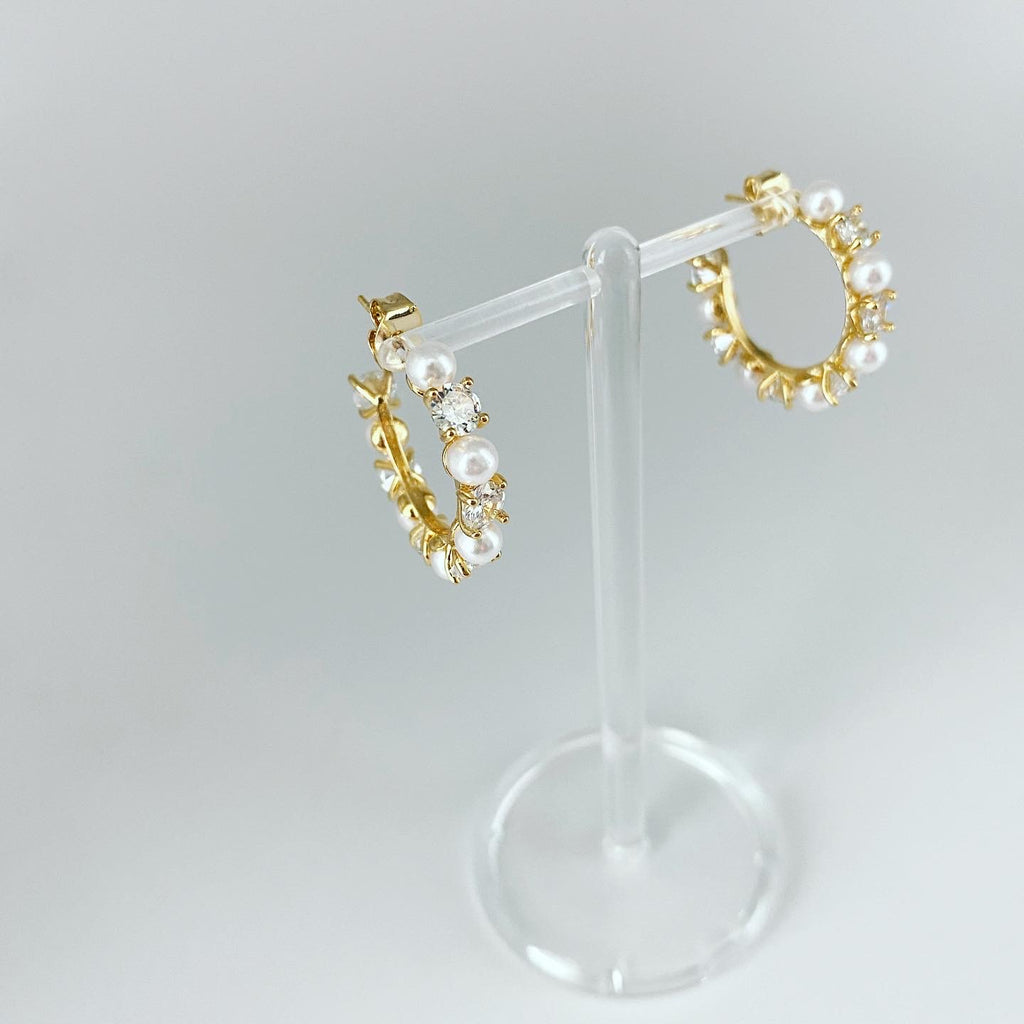 Pearl Cubic Alternating Hoop Earrings