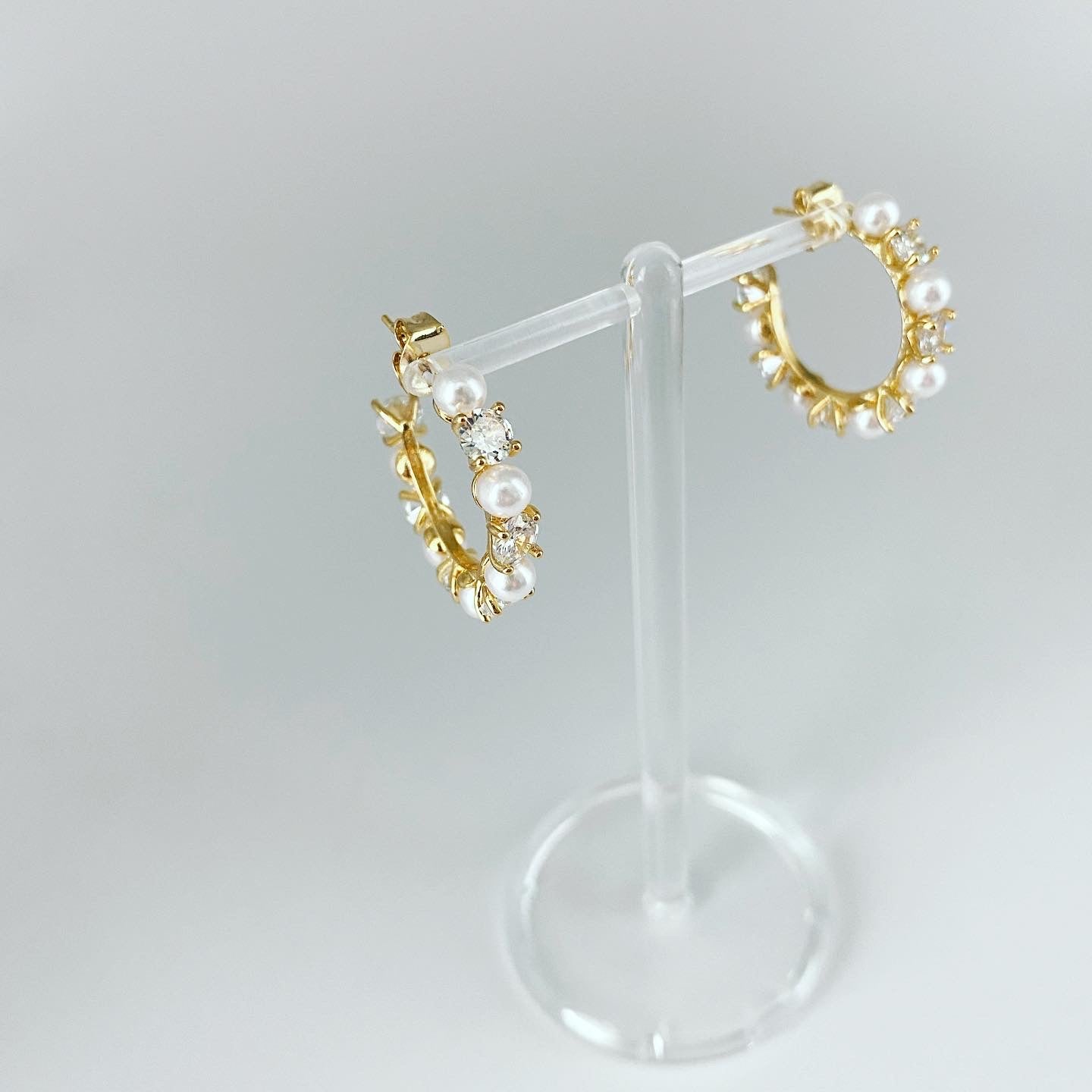 Pearl Cubic Alternating Hoop Earrings