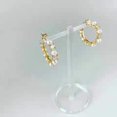 Pearl Cubic Alternating Hoop Earrings