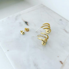 Triple Grip Pavé (CZ) Earrings