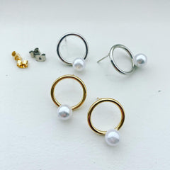 Pearl Open Circle Earrings