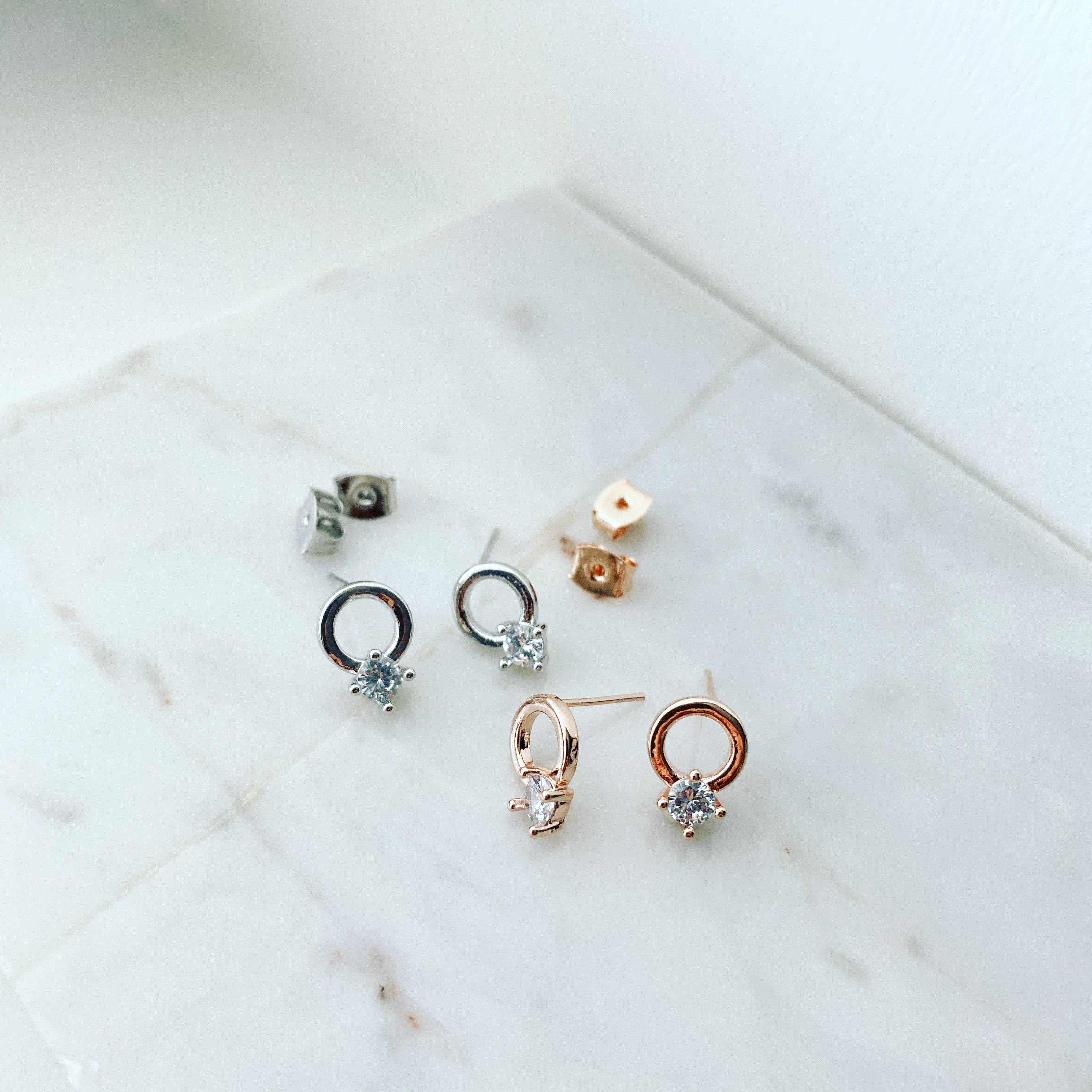 Halo CZ Stud Earrings