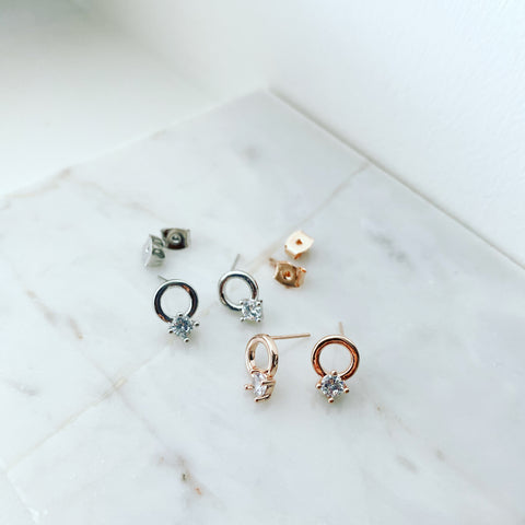 Halo CZ Stud Earrings