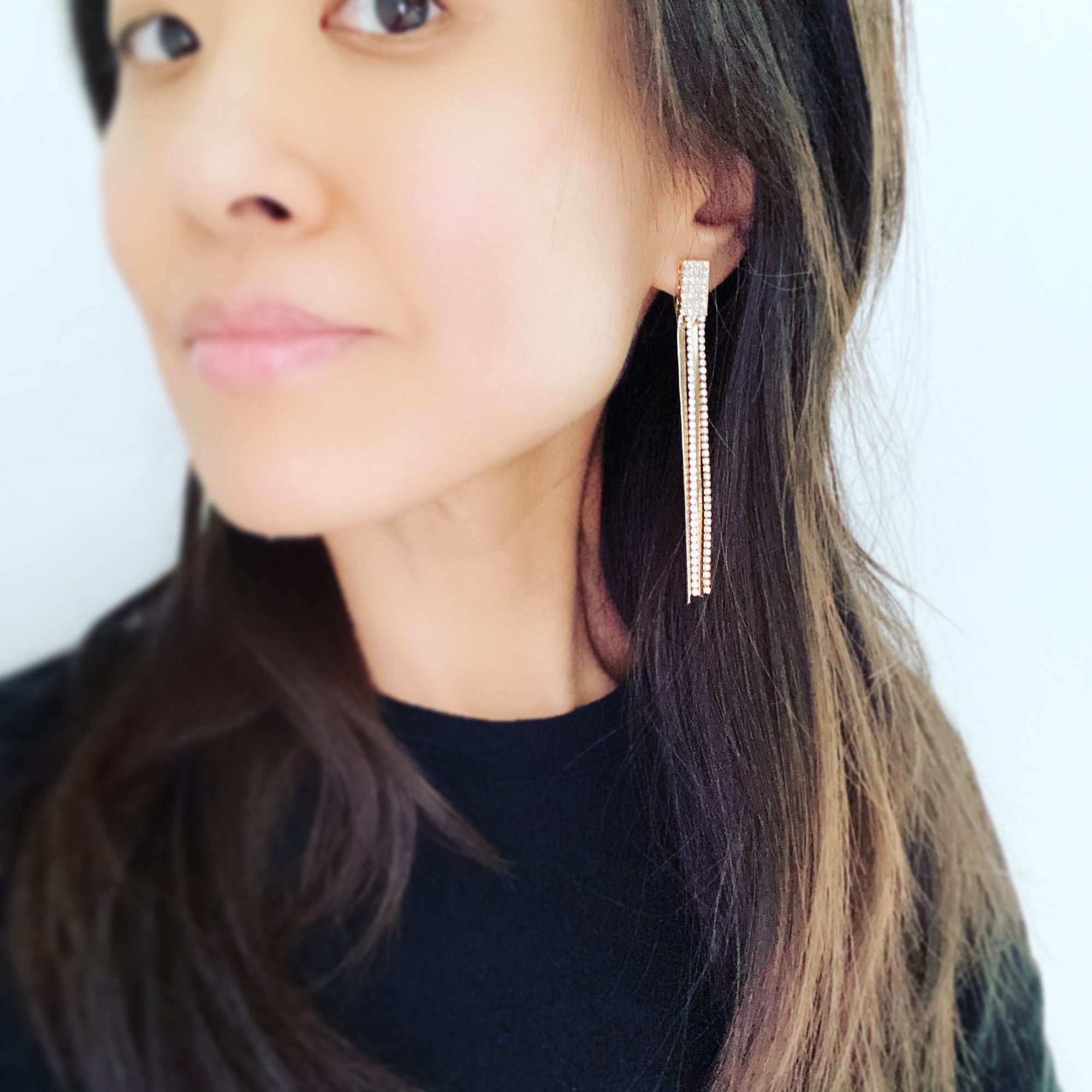 Herringbone & Bling Fringe Earrings