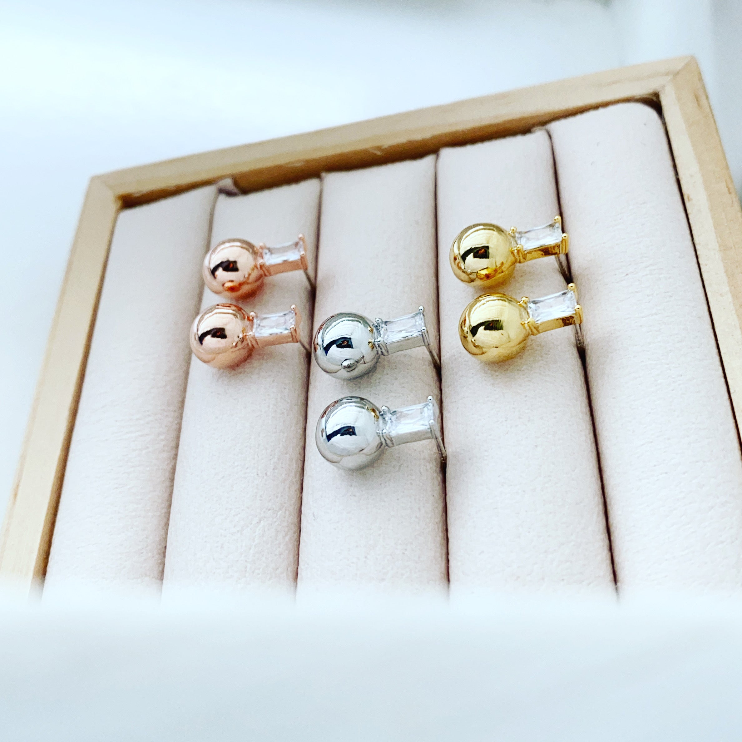 Baguette Ball Drop Earrings