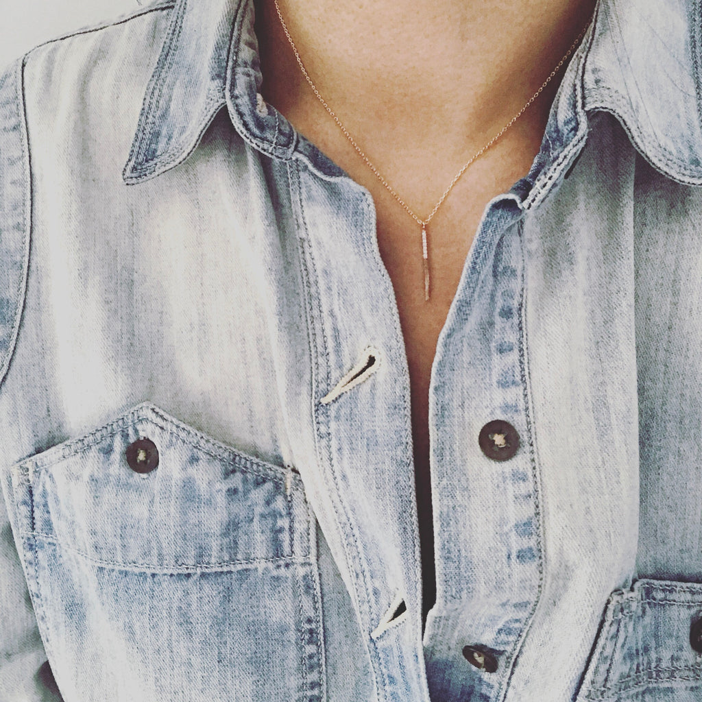 Pave Half Vertical Bar Necklace