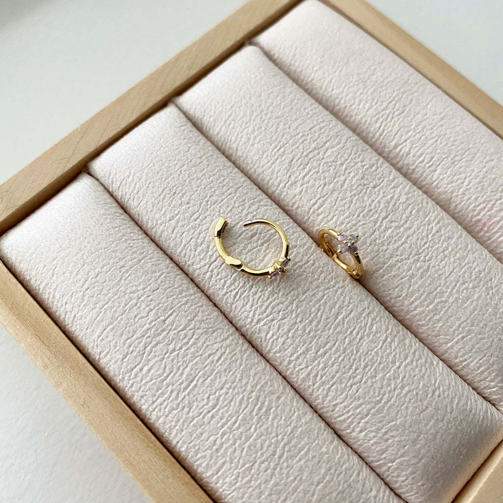 Huggie Hoop Earrings: Single Flower