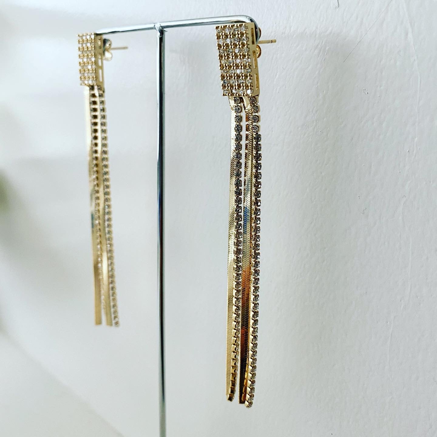 Herringbone & Bling Fringe Earrings