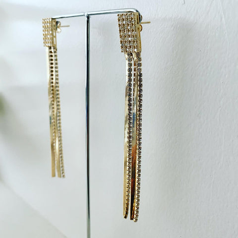 Herringbone & Bling Fringe Earrings