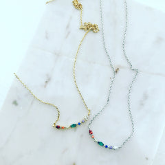 Rainbow Studded Curve Necklace