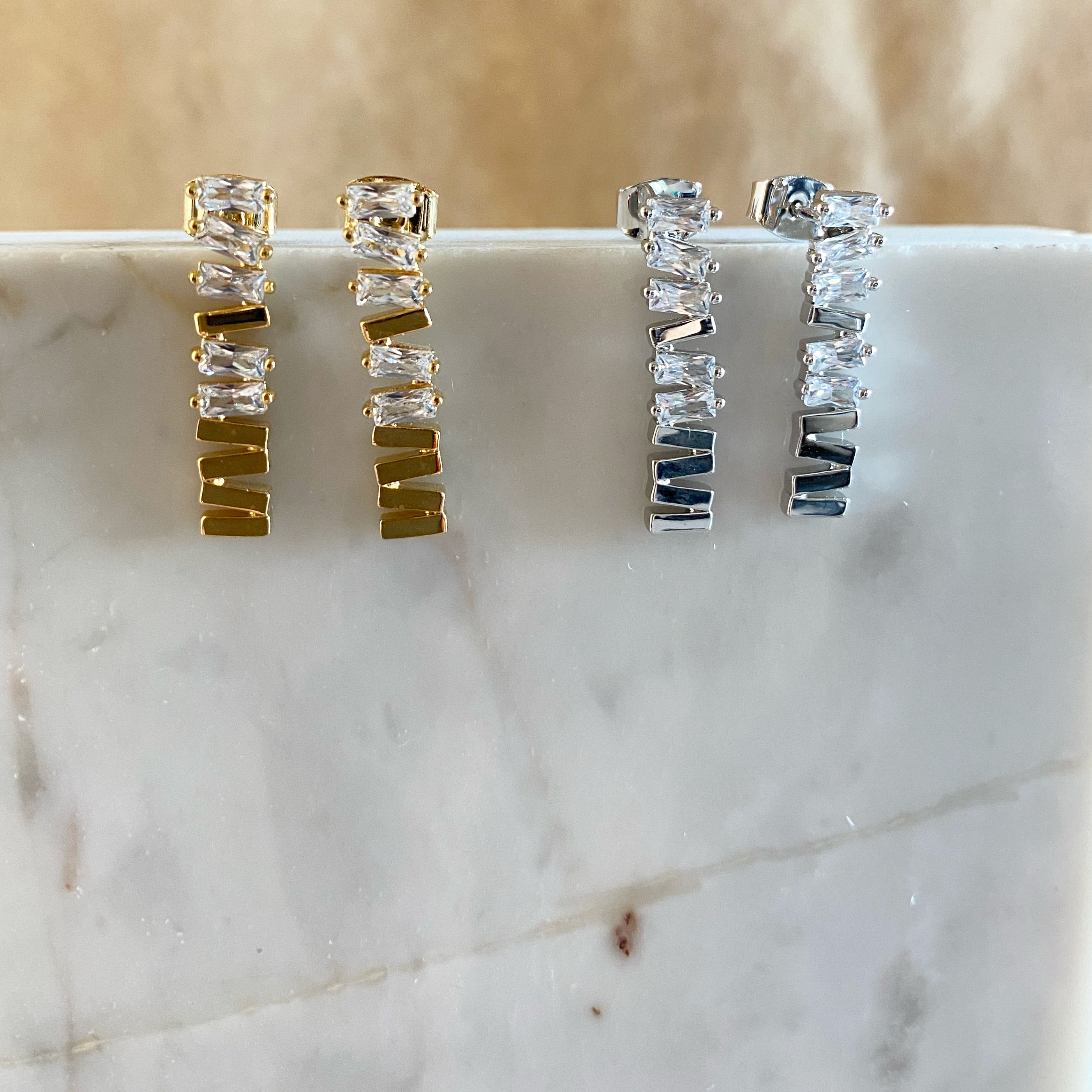 Stacked Baguette Bar Earrings