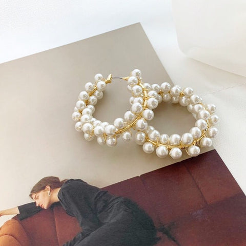 Pearl Cluster Hoop Earrings