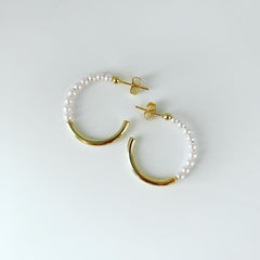 Pearl Halfway Hoop Earrings