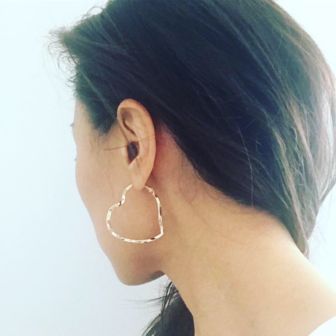 Heart Hammered Hoop Earrings