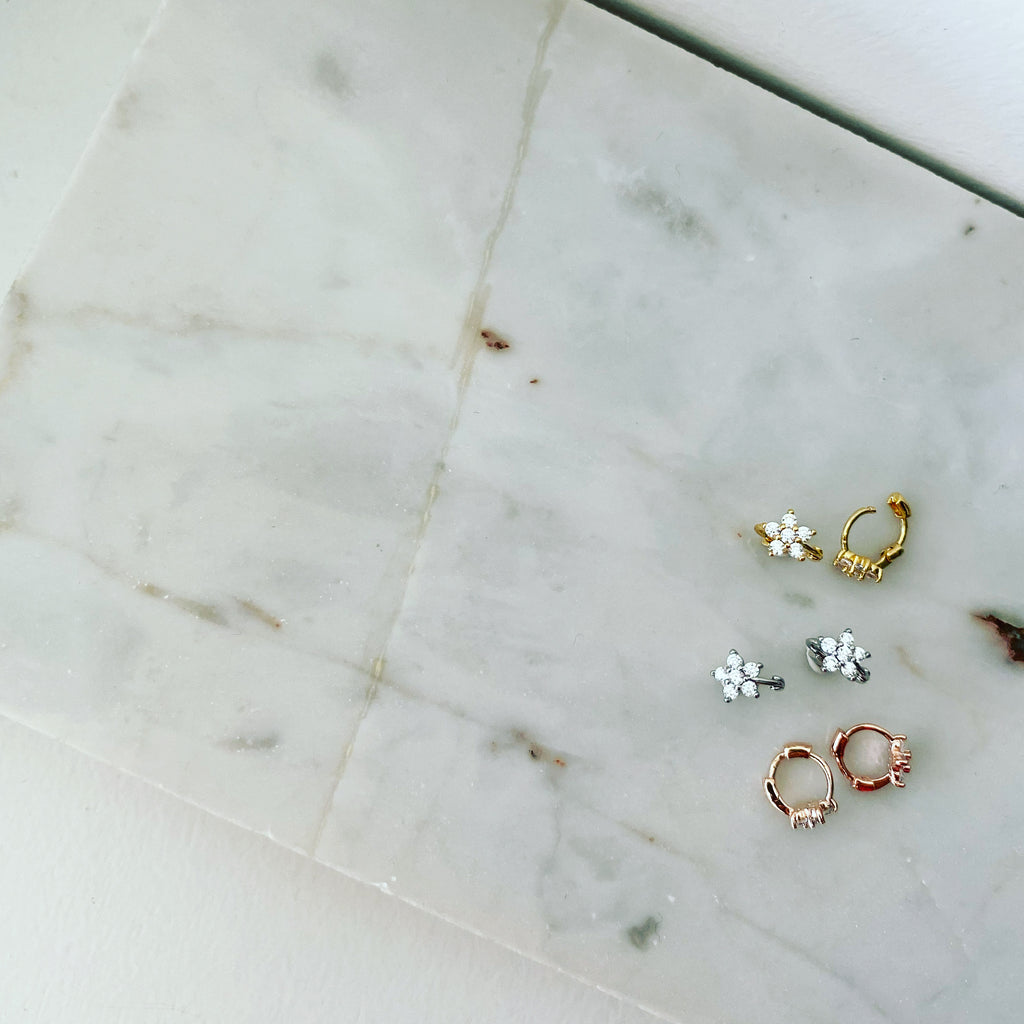 Huggie Hoop Earrings: Mini Flower