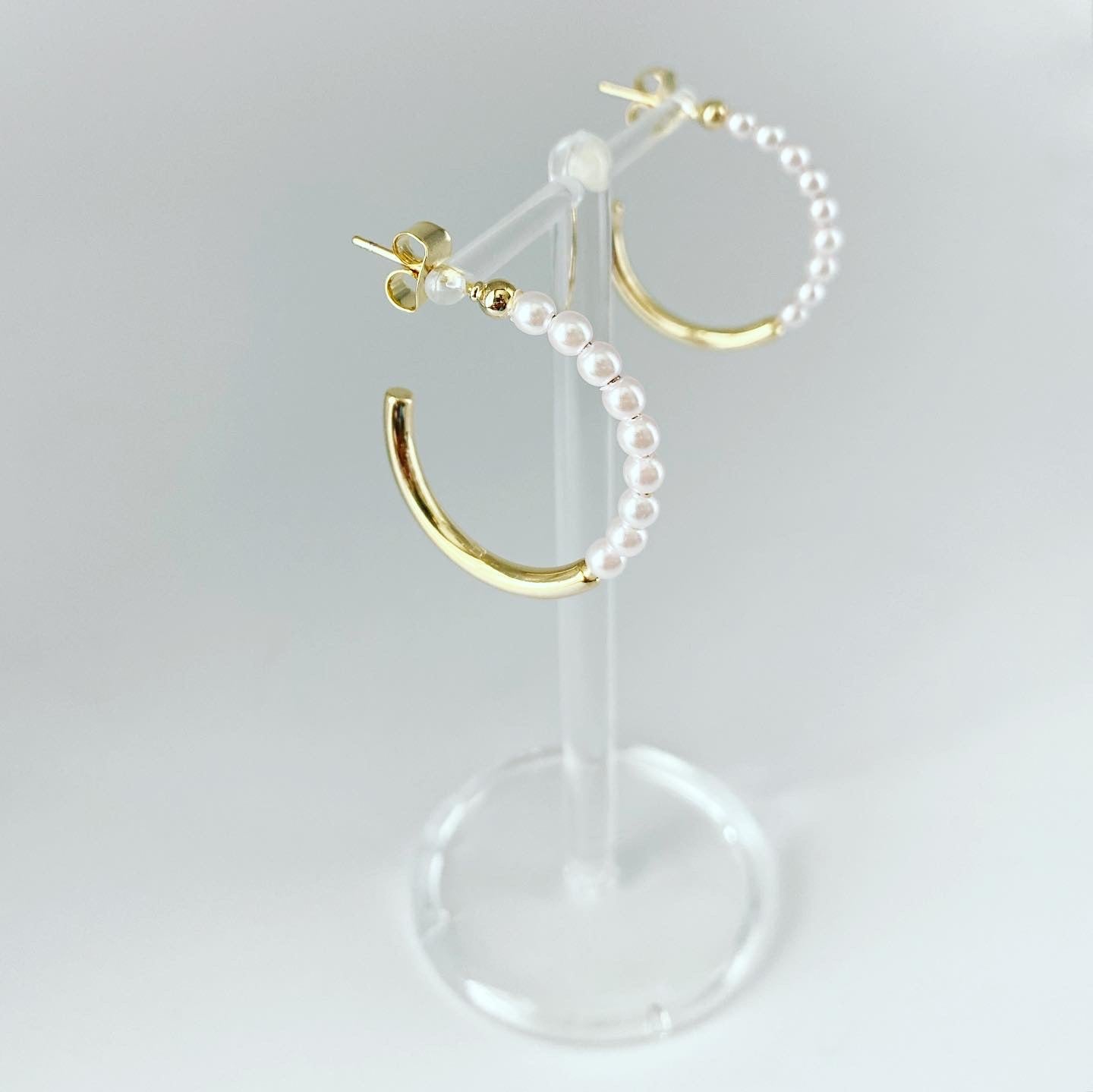 Pearl Halfway Hoop Earrings