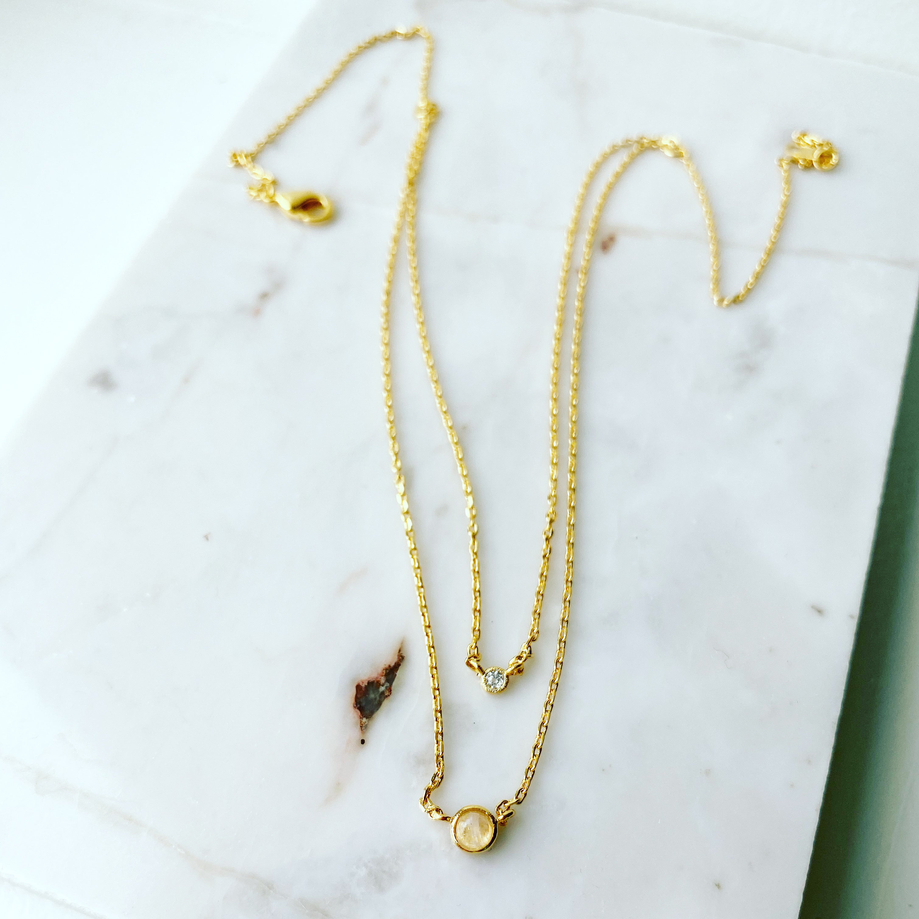 Moonstone + Cubic (Double Strand) Necklace