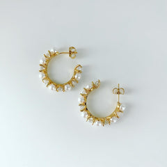 Pearl Cubic Alternating Hoop Earrings