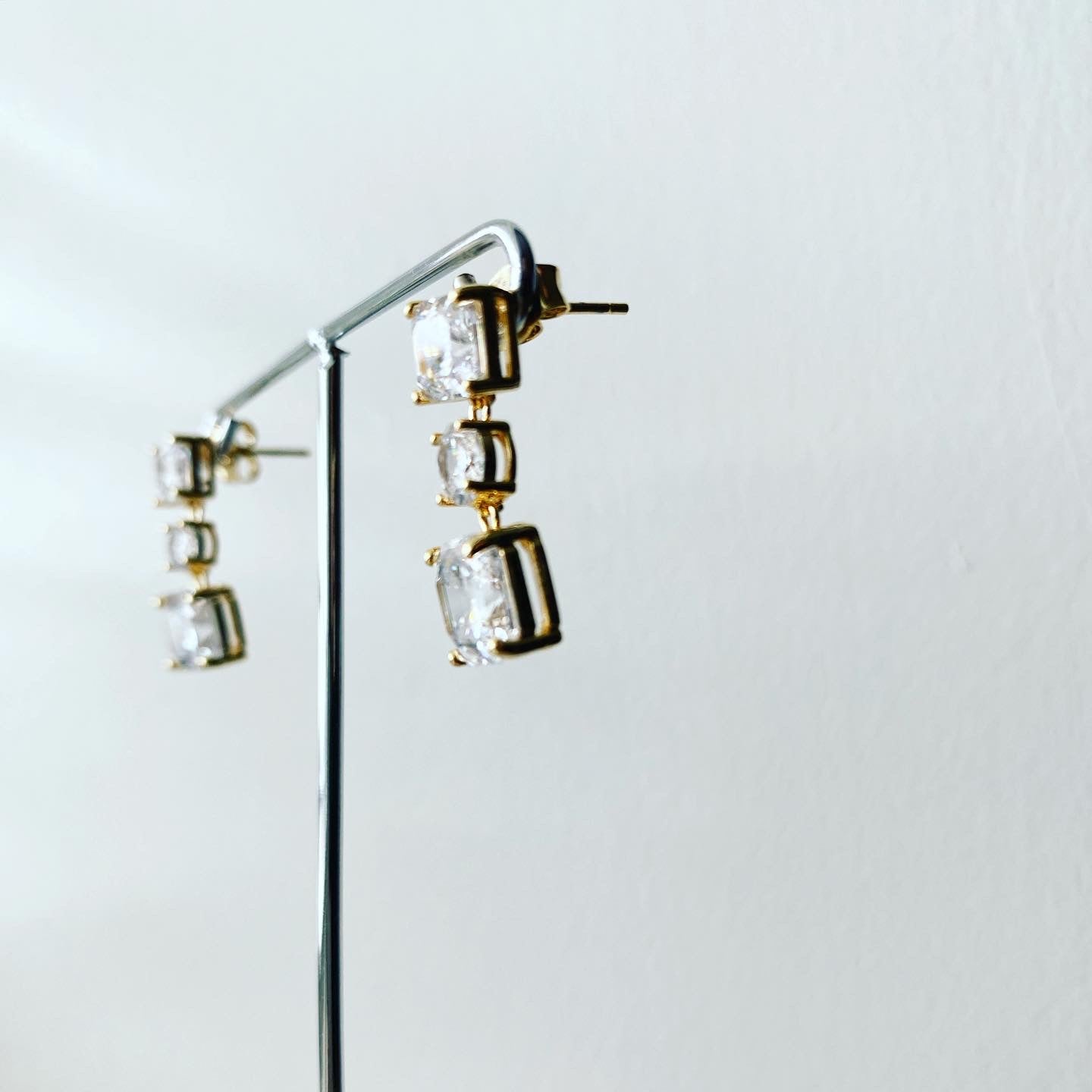 Triple Tier Square Circle Earrings