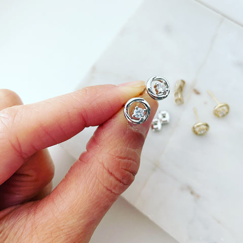 Sitting CZ Stud Earrings