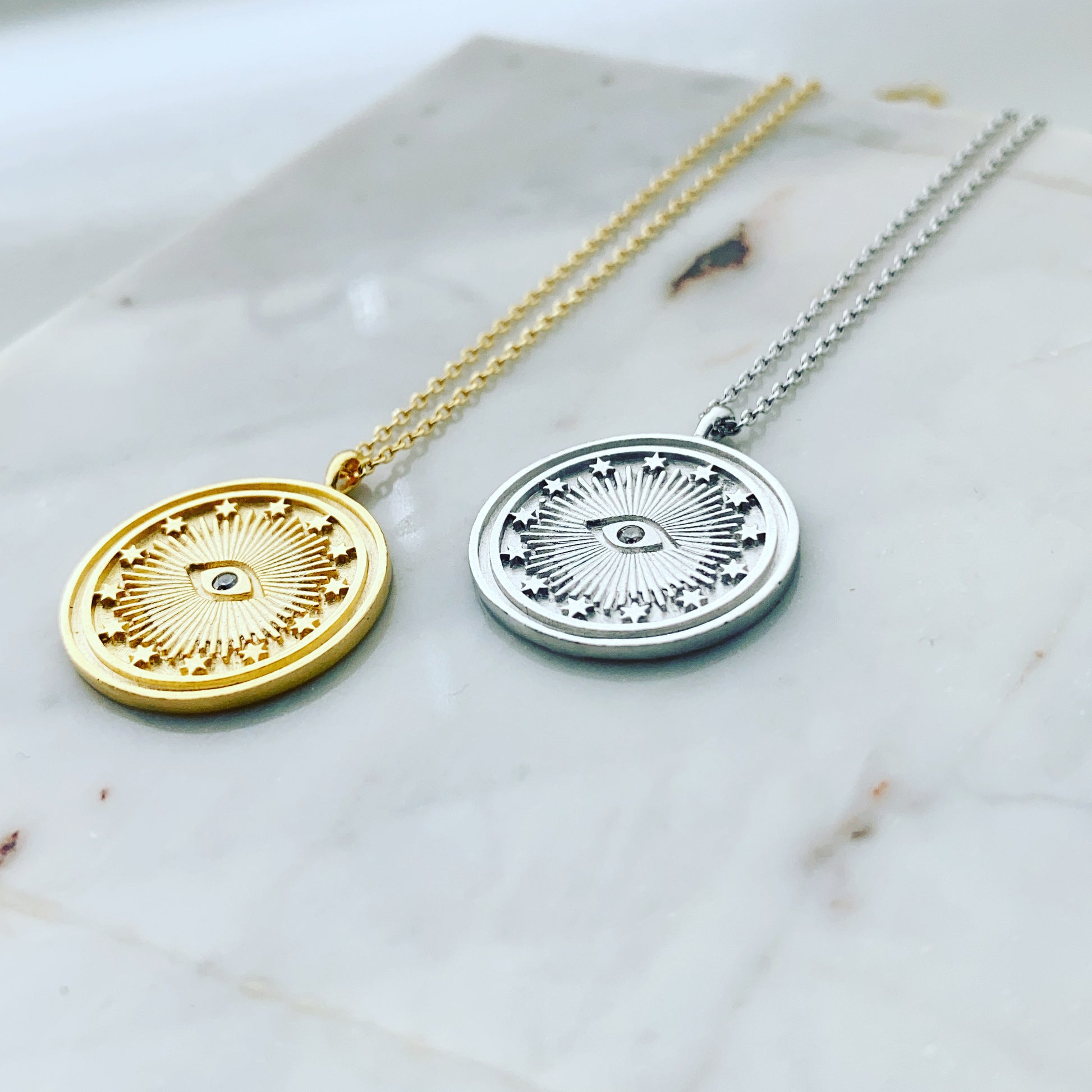 Evil Eye Fluted Medallion Necklace