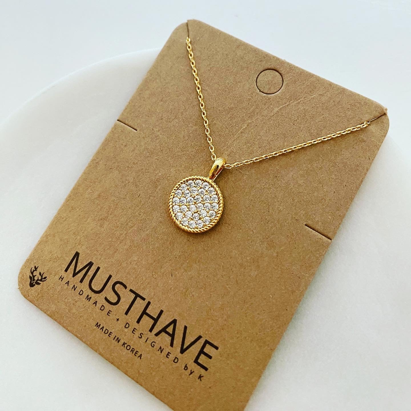 Cable Wreathed Pavé Disc Necklace