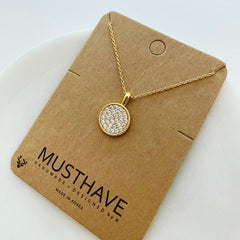 Cable Wreathed Pavé Disc Necklace