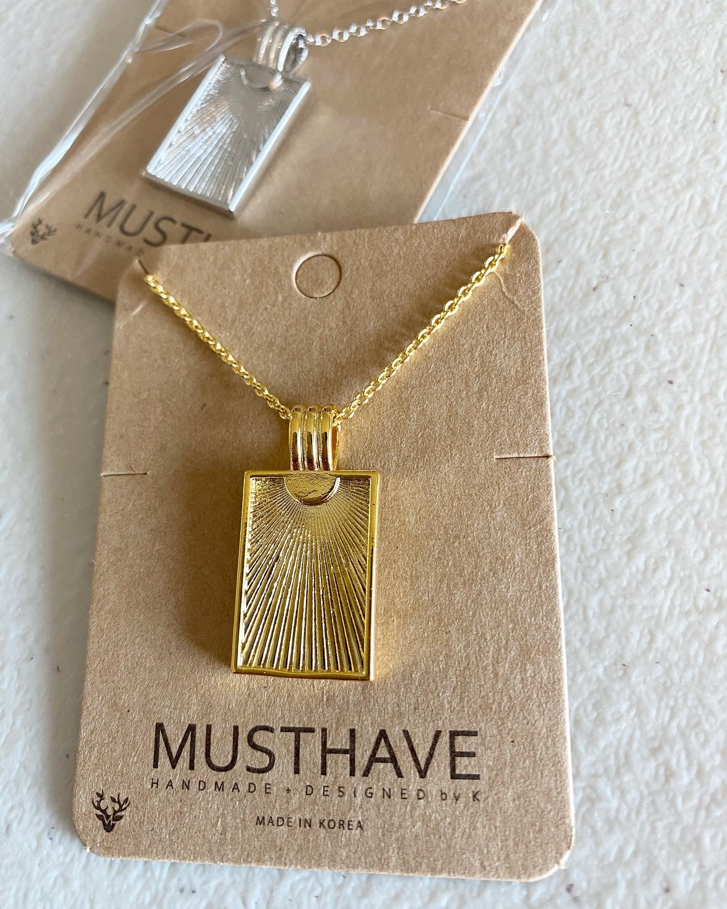 Fluted Rectangle Medallion Necklace