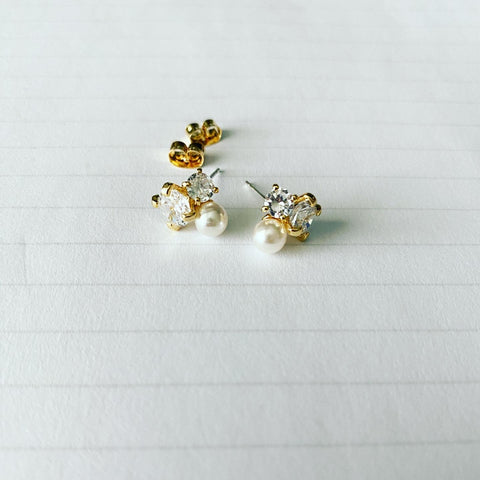 Pearl CZ Duo Earrings