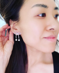 Ribbon Bow Pearl Earrings